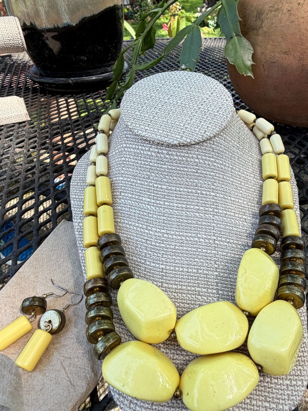 Yellow Chunky Bead Necklace and Earring Set - Women Jewelry